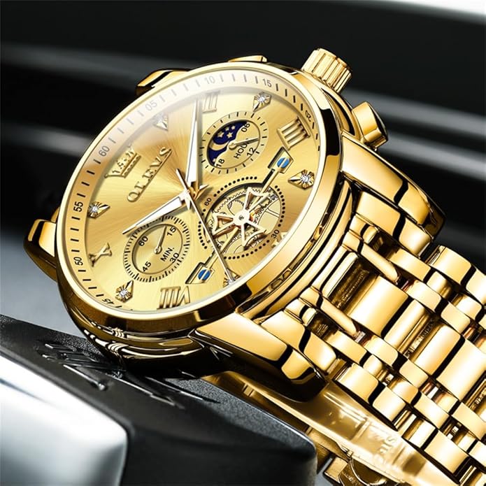 OLEVS Men Silver Watches,Men's Stainless Steel Chronograph Watch,Man Analog Quartz Big Face Male Watches Luxury Waterproof Roman Numeral Dress Diamond Relojes para Hombre