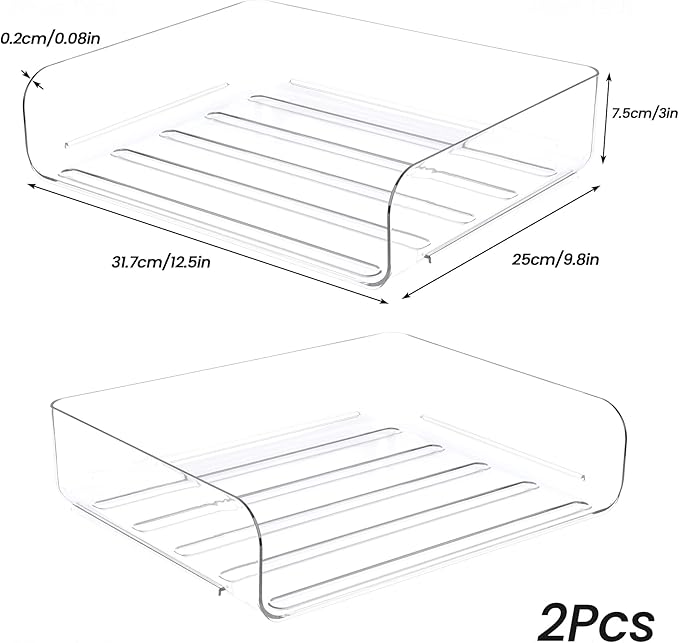 Tomorotec Desk Letter Tray Set, A4 Size Clear PET Stackable Document Organizer Office Desktop File Paper Holder Book Storage Rack Side Load Anti-Skid Stacking Support Convex Bottom (2X Landscape)