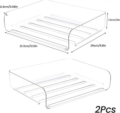 Tomorotec Desk Letter Tray Set, A4 Size Clear PET Stackable Document Organizer Office Desktop File Paper Holder Book Storage Rack Side Load Anti-Skid Stacking Support Convex Bottom (2X Landscape)