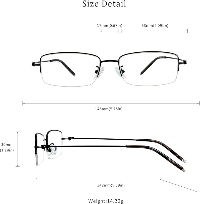 LifeArt Alloy Semi-Rimless Reading Glasses,Blue Light Blocking Glasses, Anti Eyestrain, Computer Gaming Glasses, TV Glasses for Men, Anti Glare (Black, +3.75 Magnification)