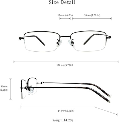 LifeArt Alloy Semi-Rimless Reading Glasses,Blue Light Blocking Glasses, Anti Eyestrain, Computer Gaming Glasses, TV Glasses for Men, Anti Glare (Black, +3.75 Magnification)