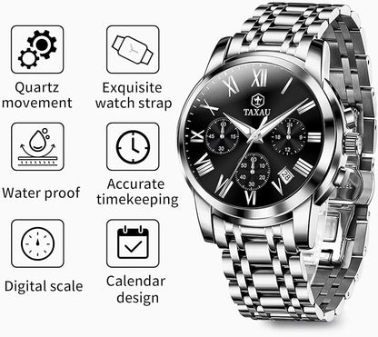 Mens Silver Watch Luxury Minimalist Dress Watch Classic Waterproof Watches for Men Analog Quartz Stainless Steel Men's Wrist Watches with Date Luminous Relojes para Hombres
