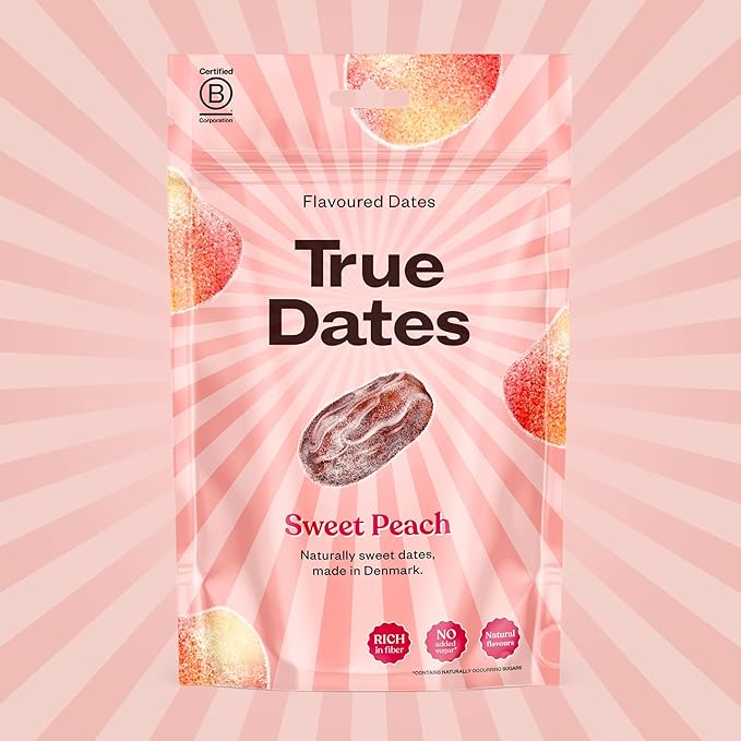 True Dates Candy Dates - Sweet Peach - Dates With Candy Flavor, Vegan, No Added Sugar, Gluten Free - 3.5oz Bags (4 Pack)