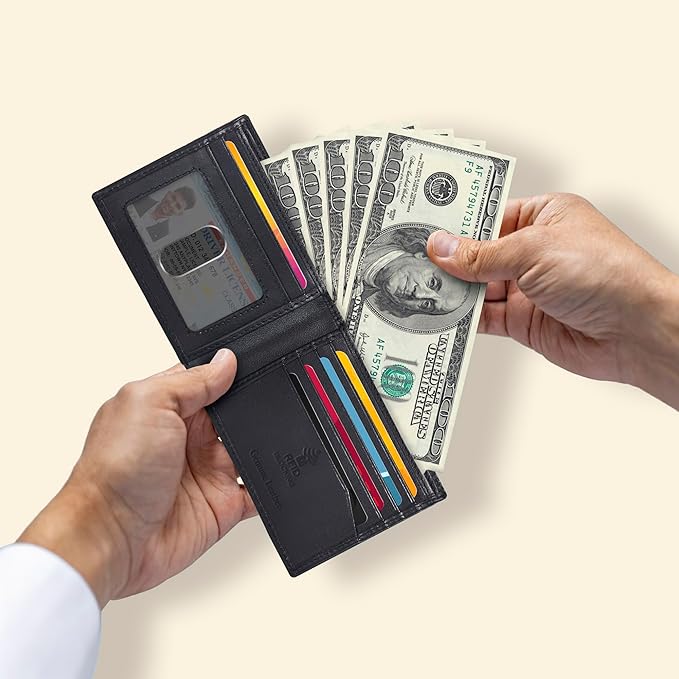 Oak Leathers Slim Leather Wallet for Men - RFID Wallets Credit Card Holder Ultra Thin Gift for Mens, Front Pocket Minimalist Design