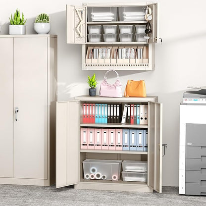 Greenvelly Metal Garage Storage Cabinet, Lockable Metal Cabinets with 2 Doors and Shelves,36”Steel Storage Locking Counter Cabinet for Office,Garage,Kitchen,Home,School(Grey)
