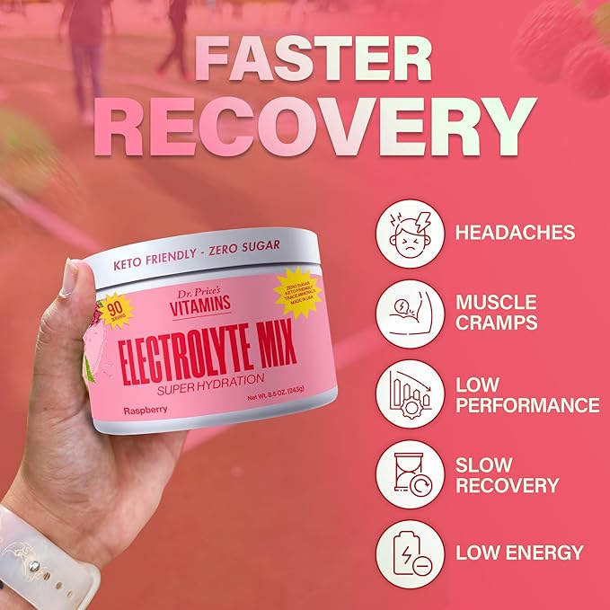Dr. Price’s Electrolytes Powder Bulk | Raspberry 90 Servings | Sugar Free Hydration Powder with 72+ Trace Minerals | Keto, Vegan, Electrolyte Drink Mix | Doctor-Formulated, Made in USA