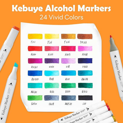 Alcohol Based Art Markers Set 24 Color - Professional Double Sided Marcadores for Artist, Best Blendable Coloring Marker Pens for Adult - Coloring Books No Bleeding Illustration Drawing for Kids Gifts
