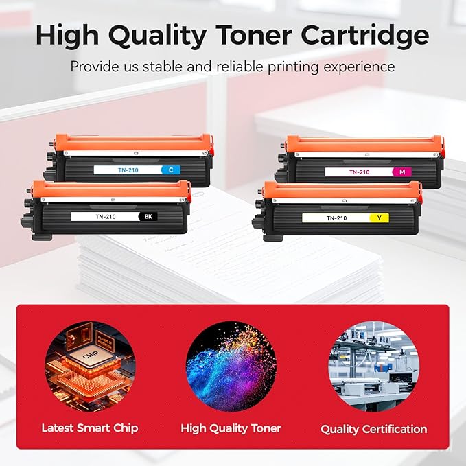 TN210 Toner Cartridge Set 4-Pack with Chip Replacement for Brother TN210 TN-210 Compatible with MFC-9325CW MFC-9125CN HL-3070CW MFC-9320CW HL-3075CW MFC-9120CN (1 Black 1 Cyan 1 Magenta 1 Yelllow)