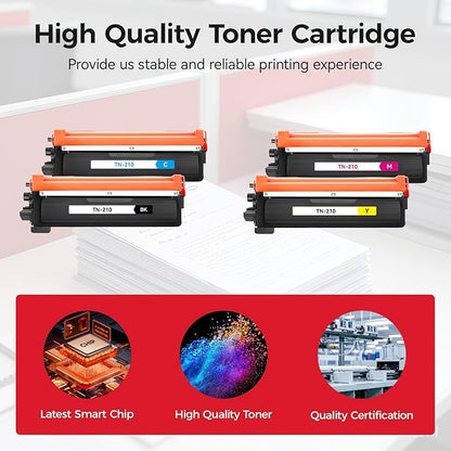TN210 Toner Cartridge Set 4-Pack with Chip Replacement for Brother TN210 TN-210 Compatible with MFC-9325CW MFC-9125CN HL-3070CW MFC-9320CW HL-3075CW MFC-9120CN (1 Black 1 Cyan 1 Magenta 1 Yelllow)