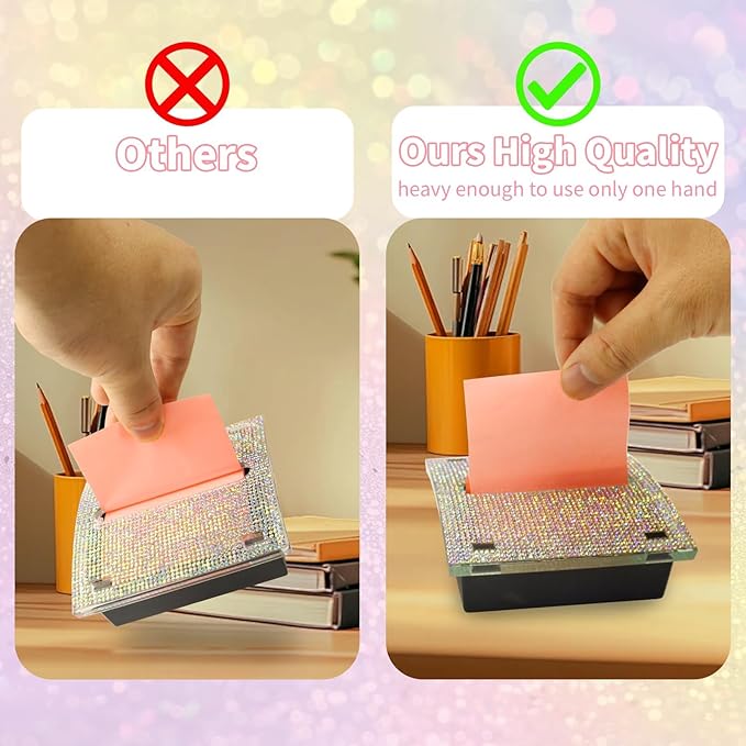 Rhinestone Self Sticky Note Holder Post it Note Dispenser Pop-Up Sticky Notes Dispenser 4 x 4 Inches Post it Dispenser for Desk Office Stationery (AB Bling)