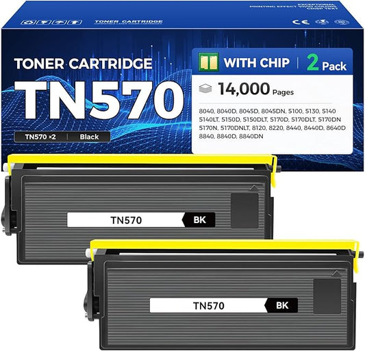 TN570 Toner Cartridge Black 2-Pack High Yield Replacement for Brother TN-570 TN540 Compatible with Brother HL-5100 HL-5140 HL-5150D 5170N MFC-8120 8220 8840 8840DN 8640D DCP-8040 8045D Laser Printer