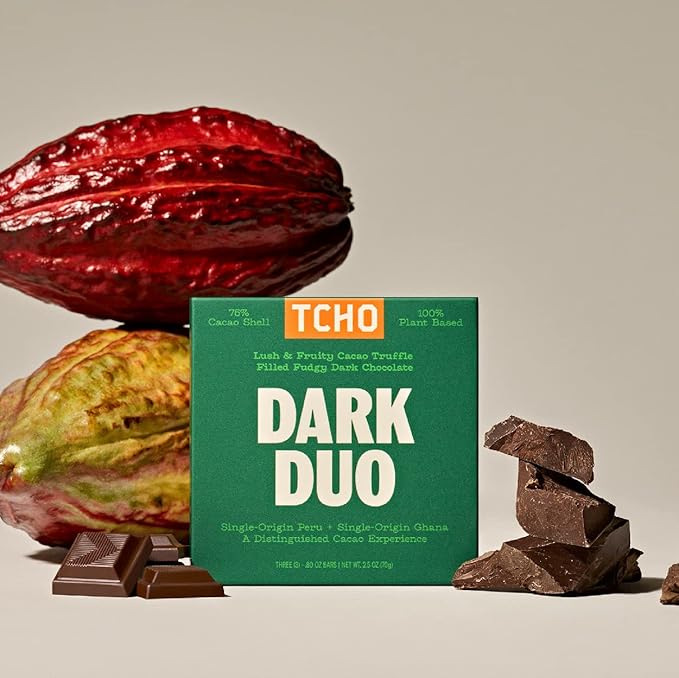 TCHO Dark Duo 75% Dark Chocolate Bars (5 pack) | Plant Based, Organic & Fair Trade, | Non GMO, Non-Dairy, Vegan Chocolate, Soy Free (2.5oz each)