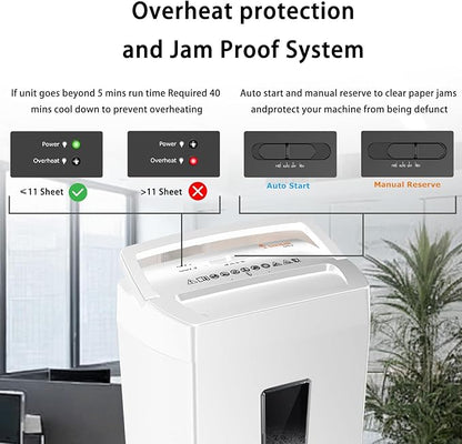 Bonsaii 11-Sheet Crosscut Paper Shredder, P-4 Security, 5-Min Run, Overheat Protection, 5.5-Gal Bin, Black/White