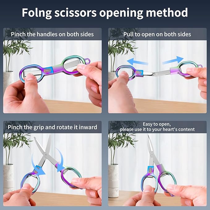 Stainless Steel Mini Folding Scissors - 2 Piece Portable Travel Scissors for Home, Office, Outdoor, Craft Use