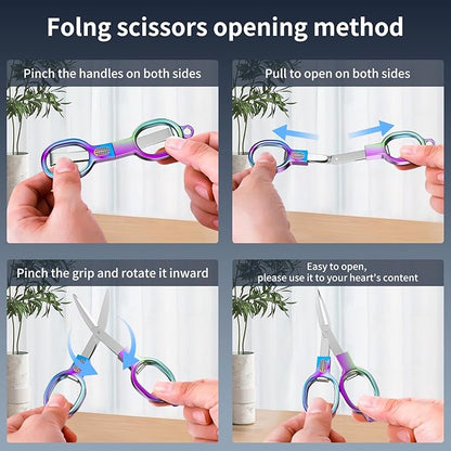 Stainless Steel Mini Folding Scissors - 2 Piece Portable Travel Scissors for Home, Office, Outdoor, Craft Use