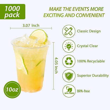 Lilymicky 1000 Pack 10 oz Clear Plastic Cups, Disposable Drinking Party Cups for Birthday Parties, Picnics, Ceremonies, and any Events