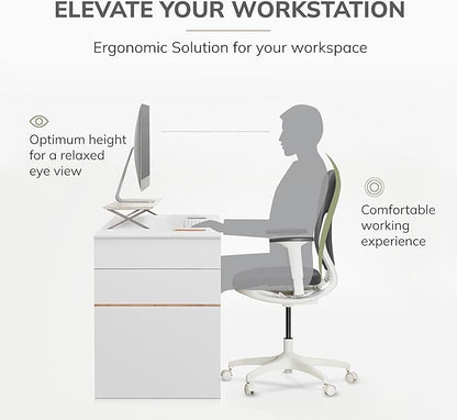 Anji Mountain Monitor Stand - Desktop Organizer & Laptop Riser, Ergonomic Monitor Riser, Space-Saving Monitor Stand for Desk, Durable Construction, Easy Assembly, Ideal for Home & Office,White Wash