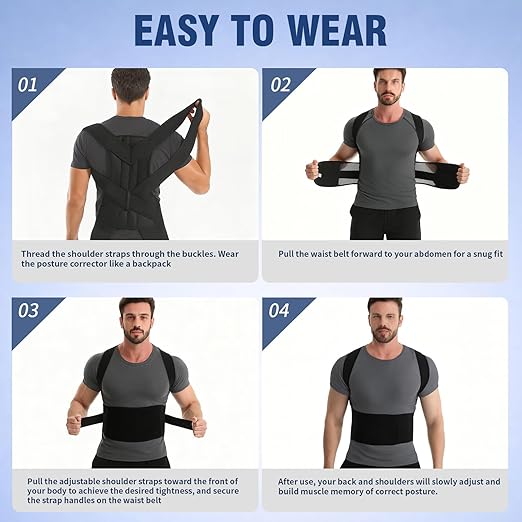 Back Brace Support Posture Corrector for Women & Men – Full Back Support for Upper, Mid & Lower Back Pain Relief, Ergonomic 3-in-1 System Improves Posture & Helps with Slouching, Rounded Shoulders, XL (37–43 in waist)