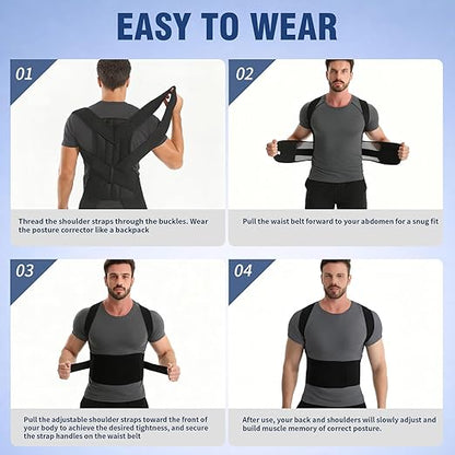 Back Brace Support Posture Corrector for Women & Men – Full Back Support for Upper, Mid & Lower Back Pain Relief, Ergonomic 3-in-1 System Improves Posture & Helps with Slouching, Rounded Shoulders, XL (37–43 in waist)