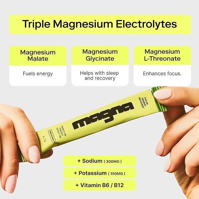 MAGNA Electrolytes Powder Drink Mix for Hydration, Energy & Focus Support with Magnesium L Threonate, Sodium, Potassium, Vitamin D, B6 & B12, Sugar Free, Lemon Lime Flavor, 7 Servings