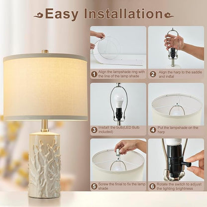 Luvkczc Modern Ceramic Table Lamps Set of 2 for Living Room White Desk Lamps for Bedroom Decor Farmhouse Table Lamp nightstand lamp for Office Dorm
