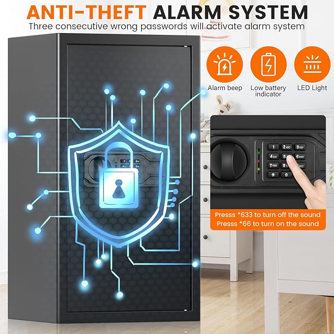 6.5 Cuft Large Fireproof Safe Box, Home Safe Water and Fireproof, Anti-Theft Digital Security Lock Box with Smart Alert System, Removable Shelf, Mute Function, Document Safes for Jewelry