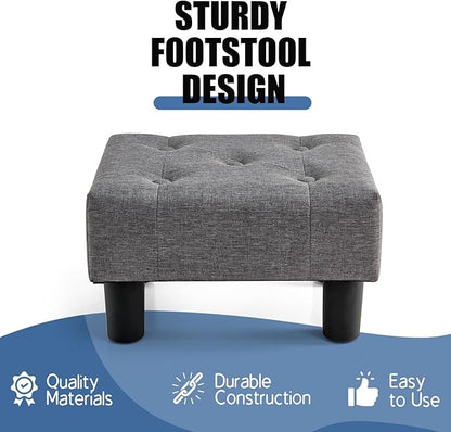 BRIAN & DANY Small Foot Stool, Linen Foot Stools with Legs, Stable Small Footstool for Living Room, Grey