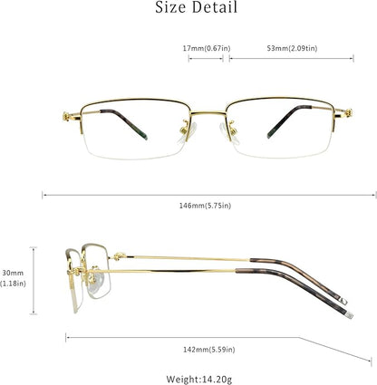 LifeArt Alloy Semi-Rimless Reading Glasses,Blue Light Blocking Glasses, Anti Eyestrain, Computer Gaming Glasses, TV Glasses for Women Men, Anti Glare (Golden, +1.00 Magnification)