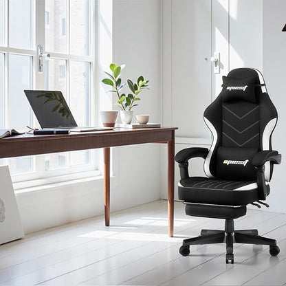 Gaming Chair,Fabric Computer Chair with Pocket Spring Cushion,400 lb Load Capacity,Ergonomic Office Chair with Footrest,Height Adjustable Video Gamer Chair with Lumbar Support (Black)