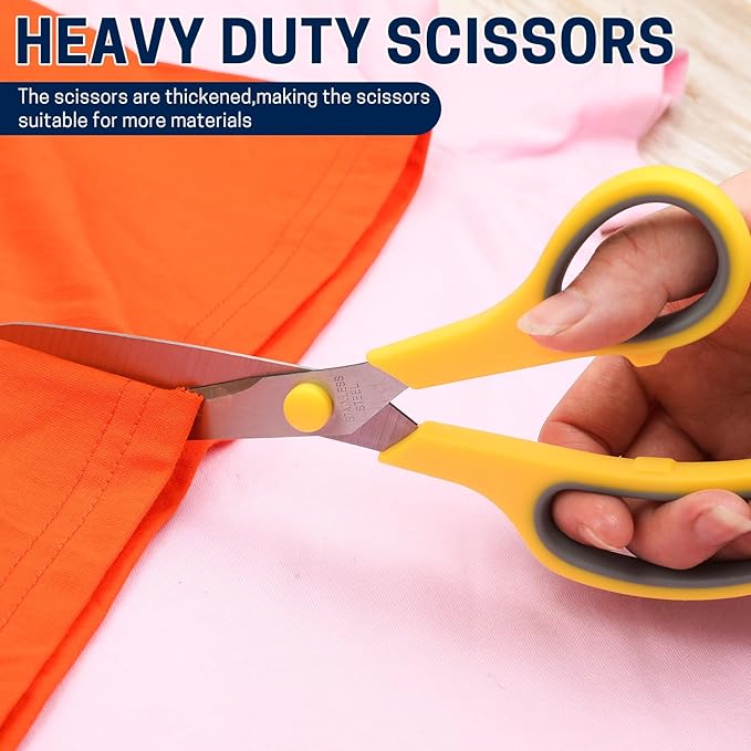 5-Pack, 8" Scissors All Purpose Comfort-Grip Handles Sharp Scissors for Office Home School Craft Sewing Fabric Supplies, High/Middle School Student Teacher Scissor, Right/Left Handed