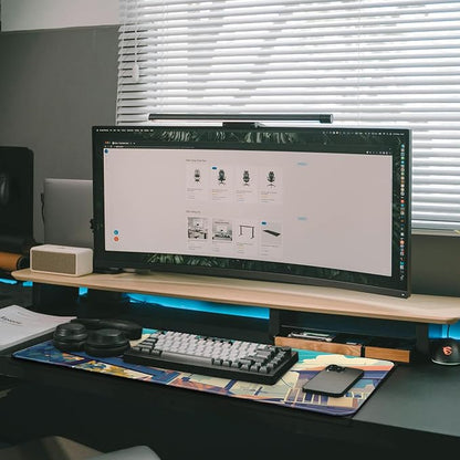 Anime Cute Cat with Sky Backgound Gaming Mouse Pad with Non-Slip Rubber Base, Large Kawaii Mousepad with Stitched Edges, Long Keyboard Mat for Laptop and Mouse, 31.5 x 11.8 inches