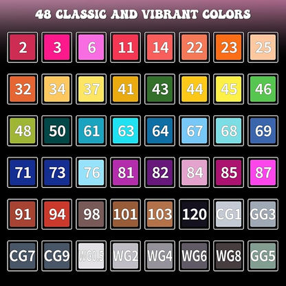 alchilalart 48 Colors Alcohol Based markers, Alcohol Markers Set, Dual Tip Alcohol Sketching Drawing Markers Animation for Adults Kids