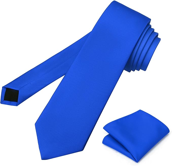 PenSee Men's Tie Set Solid Pure Color 3.15" (8CM) Classic Formal Plain Necktie and Pocket Square Set For Men