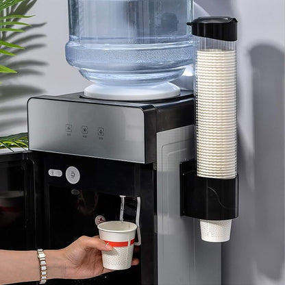 Cup Dispenser Wall Mounted Plastic Water Dispenser Disposable Cup Holder Rack, Paste or Screw Plate Mountable for Paper Cups Halloween Party Supplies(L, Black)