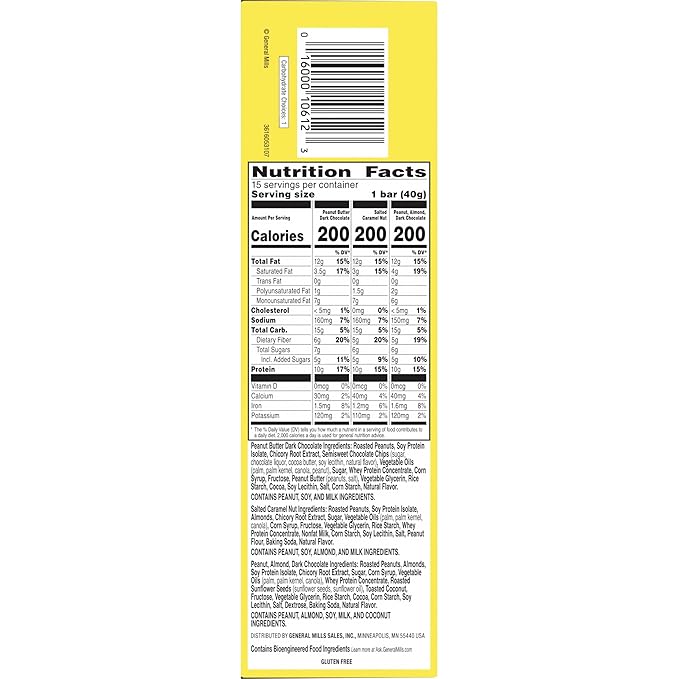 Nature Valley Protein Bars Variety Pack, Gluten Free Chewy Granola Snack Bars, 10g Protein, Peanut Butter Dark Chocolate, Salted Caramel Nut, Peanut Almond Dark Chocolate, 15 Count, 21.3 oz Box