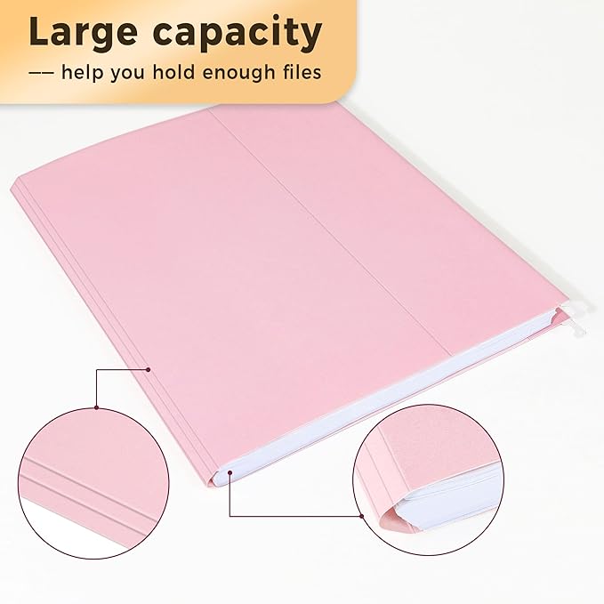 SUNEE 25 Pack Hanging File Folders, Pink Folders, Hanging File Folders Letter Size with 1/5-cut Tabs, Stay Organized for Your Home and Office Bulk File and Documents
