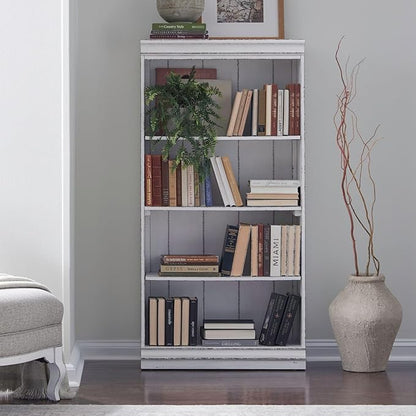 Liberty Furniture Magnolia Manor 60 Inch Bookcase for Living Room Office Storage - Antique White & Weathered Bark