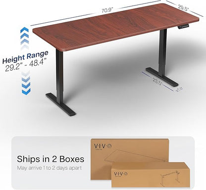 VIVO Electric 71 x 30 in Standing Desk, Memory Height Adjustment, 1B Series, Dark Walnut Top Black Frame, DESK-KIT-1B7D