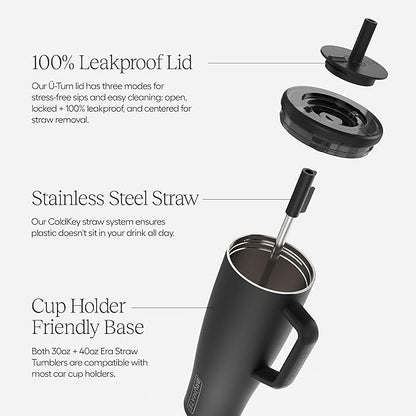 BrüMate Era 30 oz Tumbler with Handle & Straw | 100% Leakproof Insulated Water Bottle Tumbler with Lid & Flexible SoftSip Straw | Made of Stainless Steel | Cup Holder Friendly | 30oz (Onyx Leopard)
