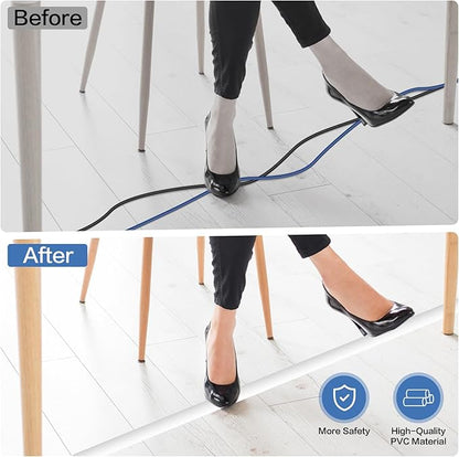 Floor Cord Cover Self Adhesive Cord Hider Floor Extension Cord Covers for Floor Power Cord Protector Cable Management Prevent Cable Trips Cable Cavity 0.51" W x 0.31" H (White, 10Ft)