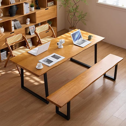 "Durable Solid Wood Top Bench with Sturdy Metal Legs – Versatile Dining & Office Seating " (dark yellowbench, 78.74in)