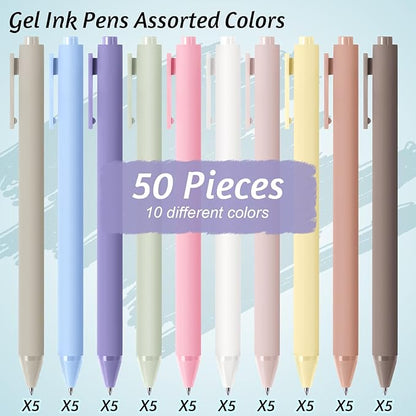 Crtiin 50 Pcs Gel Ink Pens Bulk, Black Ink 0.5mm Fine Point Retractable Pen Smooth Writing Office School Supplies for Teacher Server Operation Christmas Charity Donation Thanksgiving (Pastel Colors)