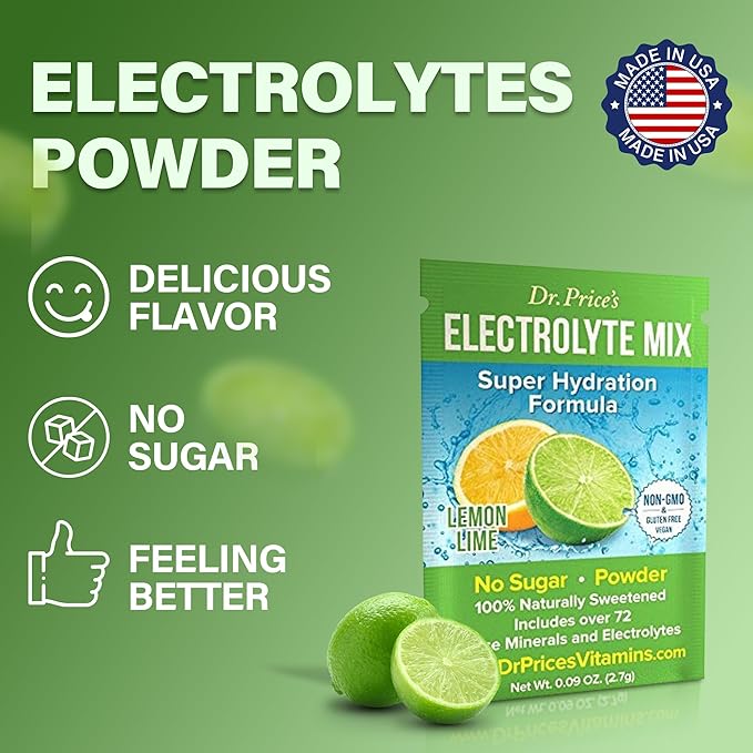 Dr. Price’s Electrolytes Powder Packets | Lemon Lime 30 Servings | Sugar Free Hydration Packets with 72+ Trace Minerals | Keto, Vegan, Electrolyte Drink Mix | Doctor-Formulated, Made in USA
