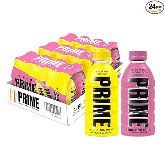 PRIME HYDRATION Duo - Strawberry Watermelon & Lemonade, Sports Drinks, Electrolyte Enhanced for Ultimate Hydration, 250mg BCAAs, B Vitamins, Antioxidants, Low Sugar, 12 Fl Oz (Pack of 24)