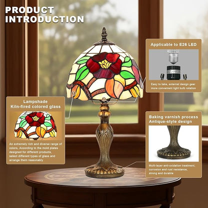 Stained Glass Lamp, Haitang Flower Table Lamp, 8 Inch Small Antique Lamp, for Bedside Nightstand Bedroom Living Room Home Office