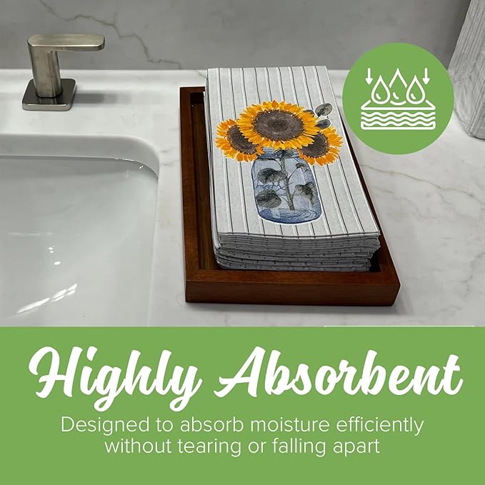 SimuLinen Decorative Sunflower Disposable Bathroom Guest Towels - Cloth-Like, Single-Use, Linen Feel Paper Towels, 12x17", 300ct (Made in Germany)