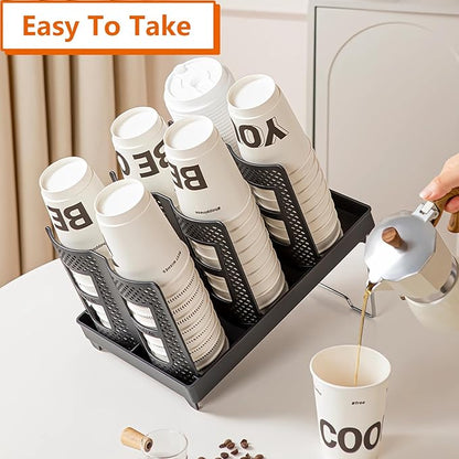 Cup and Lid Holder, CIT ZCFYU Adjustable Coffee Cup Organizer 6 Compartment, Disposable Paper Cup Dispenser fits 8-22oz, Plastic Cup Storage Rack for Coffee Station Bar Countertop Breakroom, Station