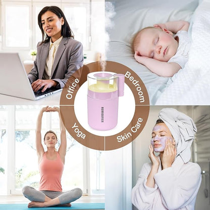 Portable Mini Humidifier, 180ml USB Cool Mist Small Humidifiers for Bedroom, Personal Desktop Humidification for Car Office Travel & Indoor Plants(Pink)