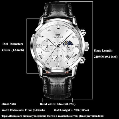 OLEVS Men's Leather Analog Quartz Watch - Luxury Chronograph Wristwatch With Date, Waterproof, Luminous - Dress Style
