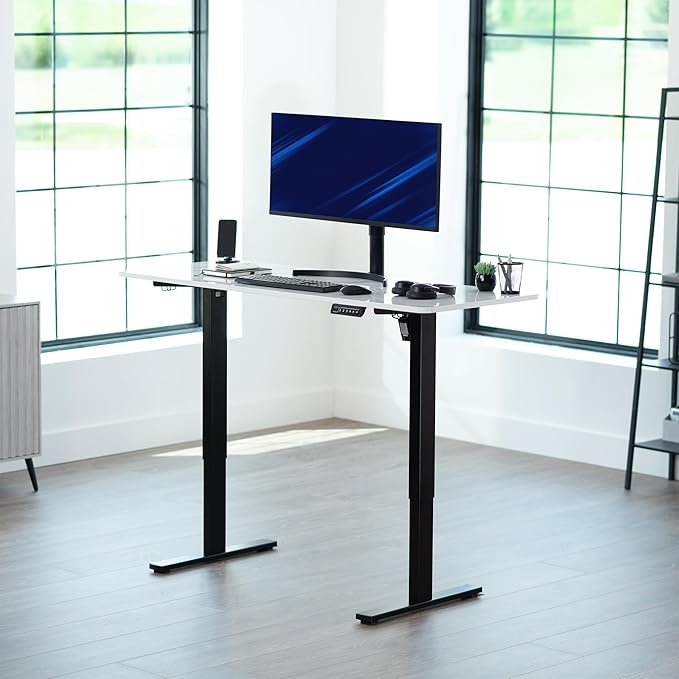 VIVO Electric Dry Erase 60 x 24 in Standing Desk, Memory Height Adjustment, 1B Series, White Marble Pattern Top, Black Frame, DESK-KIT-1B6WM